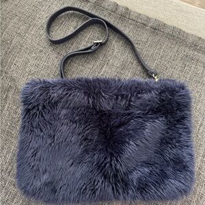 Stylish Navy Faux Fur Shoulder Bag
